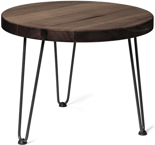 LAMO Manufaktur Couchtisch rund aus Holz 50 cm | Beistelltisch Couch | Nachttisch Holz, Wohnzimmertisch klein, Kaffeetisch | Stärke: 40 mm, Farbe: Ebenholz, Beine: Schwarz, Höhe: 35 cm