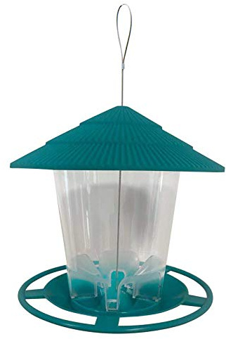 Vogelhaus Wetterfest, Vogelfutterhaus zum Aufhängen, Vogelfutterspender mit Auffangschale, Futterstation für Vögel Kunststoff, Futtersilo Rattensicher, Vogelhaus für Garten & Balkon (Grün)