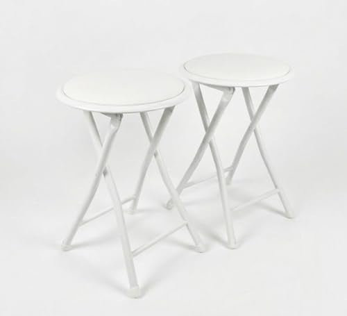 SuperGift.com Round Compact Padded Folding Stool Chair For Breakfast, Office Stool, Folding Kitchen Stool, Desk Stool, Foldable Bar Stools (White 2 Pack)