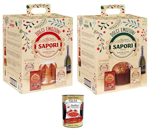 2er Geschenkbox Sapori Dolce Emozione – Italienisches Premium-Set mit Panettone & Pandoro, Cantuccini, Ricciarelli, Pralinen und Toso-Sekt Tradition aus Italien+ Italian Gourmet polpa