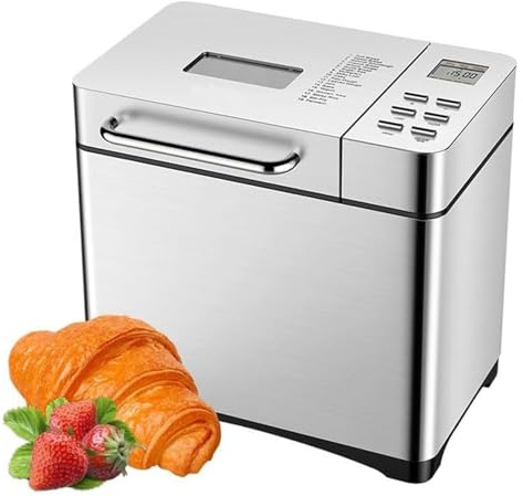 Stainless Steel Bread Maker, 17 in 1 2 LB Bread Maker with Dried Fruit Dispenser, Non-stick Ceramic Pan and Digital Touch Panel, 3 Sizes of Bread