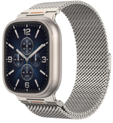 Astorgos Cinturino in Metallo Compatibile con Apple Watch Ultra 3/2/1 49mm, S11/S10 46mm, 9/8/7 45mm, SE3/SE2/SE/6/5/4 44mm, 3/2/1 42mm, Cinturino in Acciaio Inossidabile Maglia Uomo Donna
