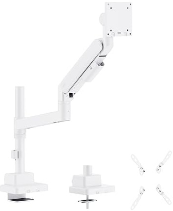HALTERUNGSPROFI Monitor Halterung Extrastark mit Säule bis 27kg bis 57 Zoll Tragarm mit Gasdruckfeder LED LCD Monitore VESA 75x75 100x100 200x200 Office-GS812AEXWP (Weiss matt)