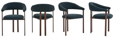 SEEDWAVE Esszimmerstühle Eisenstühle im Fassstuhl Design, Moderner Esszimmerstuhl mit Linen Bezug, Ergonomische Rückenlehne in Bogenform, Metallbeine in Holzoptik mit Anti-Rutsch-Fußpads (4, Schwarz)
