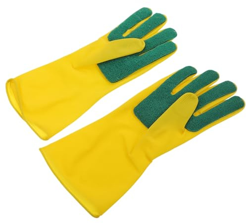 RUNROTOO Guantes de Látex Estropajo para Lavar Platos, Amarillo | Limpieza Doméstica, Cocina y Jardín, una Pareja, Absorción Fuerte, Resistentes al Agua y Fáciles de Usar
