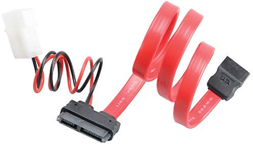 Akasa 40cm SATA cable f/ slimline opticals 4-pin Molex 7-pin SATA, 6-pin SATA Negro, Rojo - Adaptador para cable (4-pin Molex, 7-pin SATA, 6-pin SATA, Male connector / Male connector, 0,4 m, Negro, Rojo)