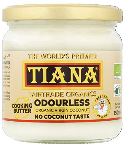 Odourless Coconut Cooking Butter 350ml (Pack of 1) – Virgin, Unrefined & Heat-Stable Coconut Oil – Neutral Taste, Dairy-Free Vegan Butter Alternative for Frying, Baking & Roasting – Fairtrade – TIANA