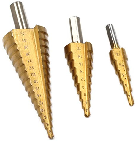 3 brocas escalonadas HSS, acero de alta velocidad con revestimiento de titanio, brocas grandes para metal, madera, plástico, 4-12/20/32 mm