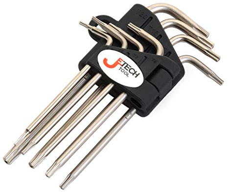 Jetech Juego de 8 llaves Torx de brazo largo, resistentes a manipulaciones, llaves de seguridad (con agujero), acero S2, tamaño Torx: T5, TT6, TT7, TT8, TT9, TT10, TT15, TT20