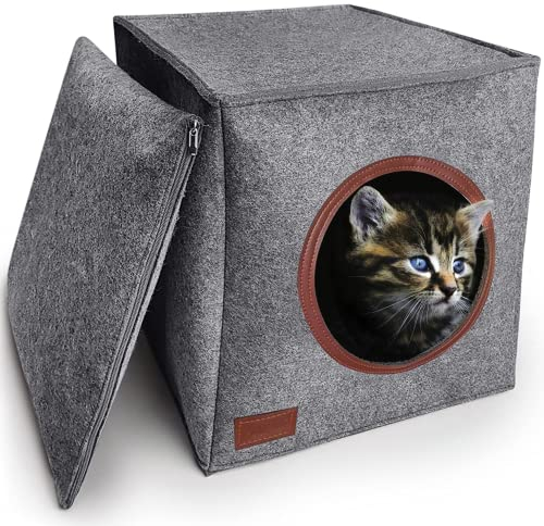 PurrCave® Katzenhöhle inkl. Kissen | Passend für z.B. IKEA® Expedit & Kallax Regale | Hochqualitativer Filz