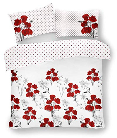 Gaveno Cavailia Poppy Floral Red Luxurious Designer Duvet Covers Quilt Covers Reversible Bedding Sets with Pillowcases (Double)