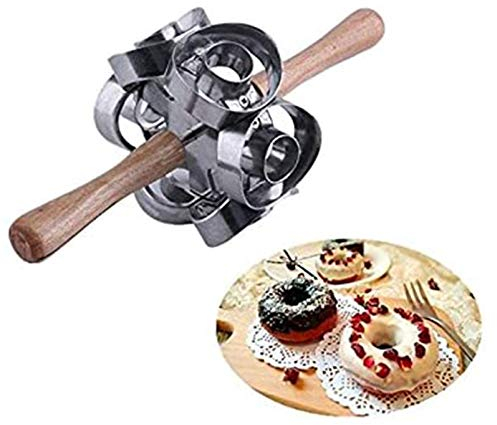 FCOZM Metal Revolving Donut Cutter Maker Machine Mold Pastry Dough Baking Roller For Cooking Baking (Round Shapes)