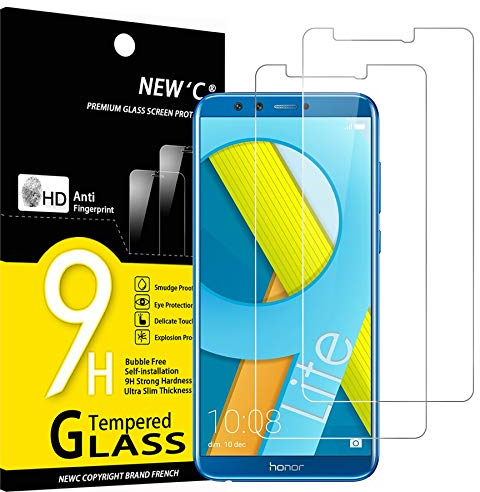 NEW'C 2 Pezzi, Vetro Temperato per Honor 9 Lite, Pellicola Prottetiva Anti Graffio, Anti-Impronte, Senza Bolle, Durezza 9H, 0,33mm Ultra Trasparente, Ultra Resistente