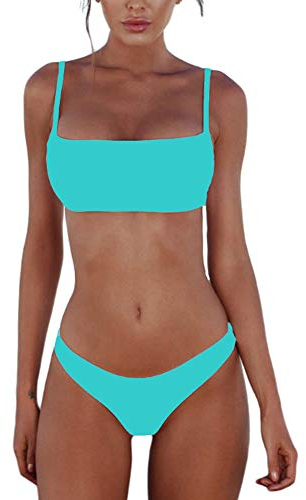 meioro Bikini Sets für Damen Push Up Tanga mit niedriger Taille Badeanzug Bikini Set Badebekleidung Beachwear (XL, Blau)