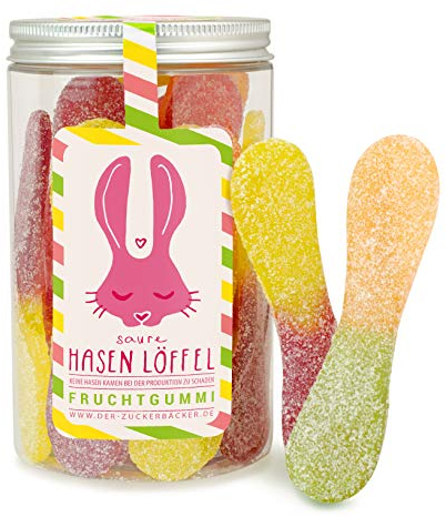 Saure Hasenlöffel in der Naschdose, 200 Gramm sauren Zungen, vegane Süßigkeiten, schönes Oster-Mitbringsel