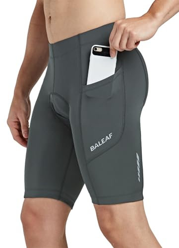 baleaf Men's Padded Cycling Shorts Padding Bike Shorts Road Biking MTB Shorts Bicycle Pockets UPF 50+ Grey M