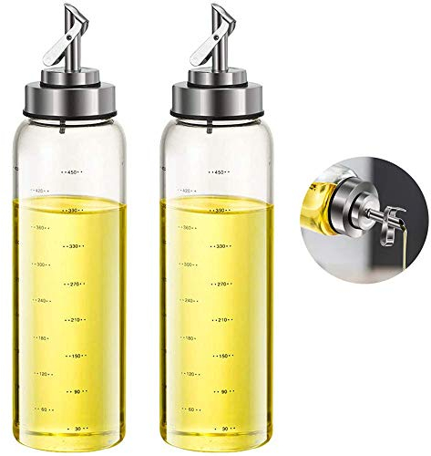 FARI Bottiglia Olio d'oliva e aceto, Bottiglie per Olio ad Apertura Automatica e sigillante da 500 ml con beccuccio in Acciaio Inossidabile (2)