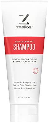 Zealios Swim & Sport Clarifying Shampoo, 8 oz Squeeze Tube for Extremely Damaged Hair, Pool Hair Repair & Protector - Sulfate-Free, Moisturizing Chlorine & Salt Removal, Color-Safe, Citrus Scent