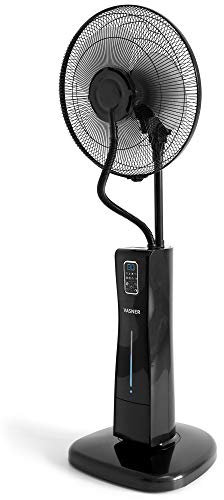 VASNER Cooly - Ventilatore a piantana, con telecomando, silenzioso, oscillante, nebulizzatore d’acqua, timer, 3 livelli di velocità (Nero)
