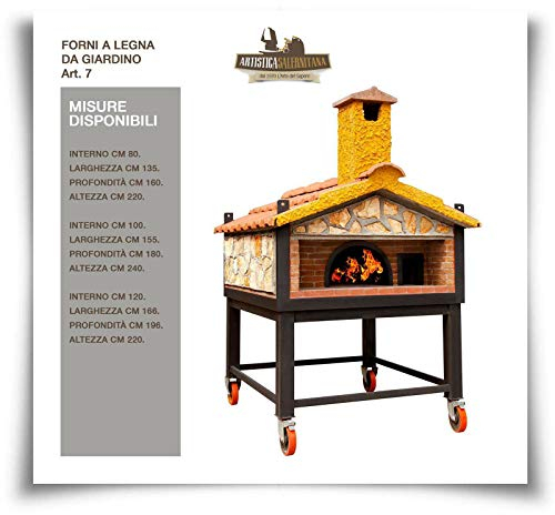 artistica salernitana Forno a Legna Napoletano per Pizzeria refrattario (con Ruote, Diametro Interno 80 cm)