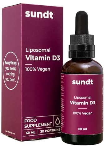 Vitamin D D3 Tropfen 60ml Liposomal Drops | hohe Bioverfügbarkeit | zum Erhalt von Knochen und Unterstützung des Immunsystems | Vegan & GMO-frei | Sundt Supplements