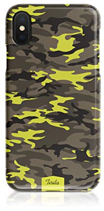Tirita Hard Phone Case/Cover compatible with iPhone 12 Mini Camouflage Camo Pattern [04 - Neon Yellow]