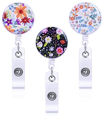 Chstarina Petit Motif Floral Porte Badge Enrouleur,Porte Badge Tour de Cou,Porte Clés Enrouleur Rétractable Tour de Cou Porte Badge Cordon Badge Porte-clés Yoyo pour Carte de Visite,Carte d'étudiants