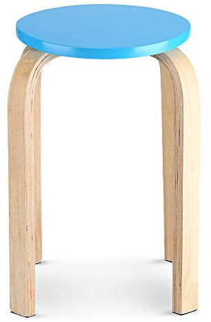 Ejoyous Stapelhocker Runder Holzhocker, Bentwood Hocker Kinderrückenlose Stühle mit runder Rutschfester Holzhocker mit Bonbonfarbe 8 Pufferkissen für die Küche Schlafzimmer Bar Klassenzimmer Blau