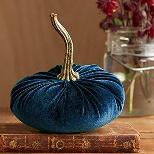 Deko Kürbis Samt Samtstoff Handgemachte Samt Kürbisse Deko Super Weicher Gefüllter Kürbis mit Exquisiten Bloggerstyle neu ca. 15 cm (Blau)