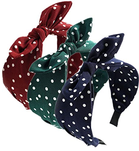 3PCS Fasce per capelli da donna Boho Wrap Tie Fashion Fasce per capelli elastiche Sciarpa per capelli Pretty Bow Tie Fasce per capelli Wide Alice per donne Uk e ragazze (PolkaBowDE)