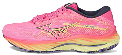 Mizuno Women's Wave Rider 27 Running Shoe, High-vis Pink-Ombre Blue, 9.5