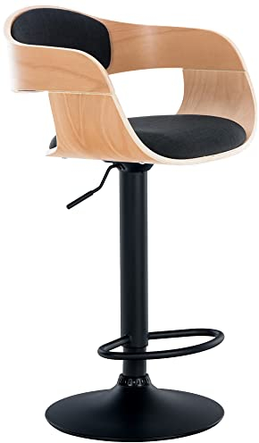 CLP Barhocker mit Lehne Kingston, Barstuhl gepolstert mit Kunstleder oder Stoffbezug, Tresenstuhl höhenverstellbar Metallgestell schwarz, Farbe:Natur/schwarz, Material:Stoff