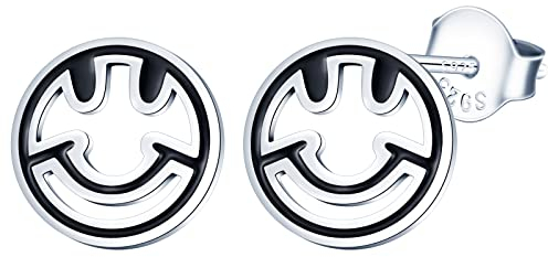 INFINIONLY Damen Smiley Ohrringe, 925 Sterling Silber Ohrringe für Mädchen, Niedliche Smiley Ohrstecker, Hypoallergen Ohrschmuck