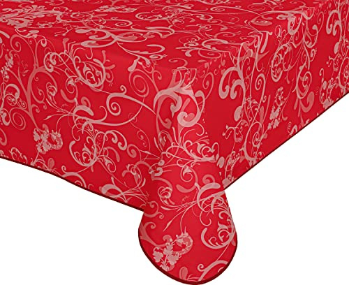 BEAUTEX Wachstuchtischdecke abwaschbar Ranke Rot Rund 140 | Wasserundurchlässig, pflegeleicht, strapazierfähig, für Küche, Esszimmer, Balkon & Garten, ideal zum Basteln mit Kindern