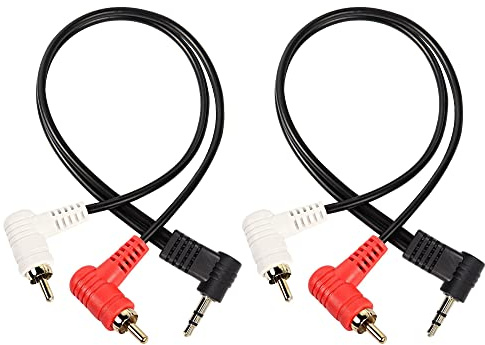 XMSJSIY 90 Degree Right Angle 3.5mm to 2 RCA Cable, Angle 1/8 3.5mm TRS Male to 2RCA Male Stereo Y Splitter Adapter Connector for MP3,Smartphones,Tablets -2PCS (0.25M)