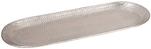 Orientalisches Tablett aus Aluminium Ilnur 45cm | Marokkanisches Teetablett in der Farbe Silber | Orient Silbertablett silberfarbig