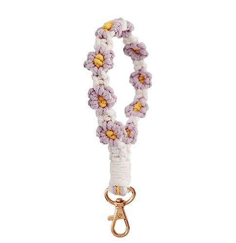 LOLAHA Makramee Schlüsselanhänger Wristlet Keychain für Frauen Handgelenk Lanyard Niedlich Boho Schlüsselanhänger Schlüsselanhänger Armband Halter Auto Schlüsselanhänger, B-lila, wrist lanyard