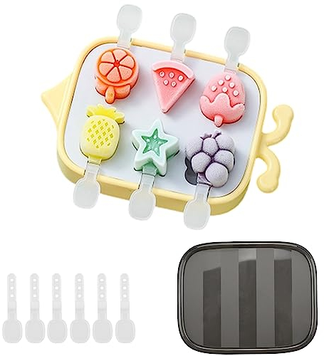milaosk Eisformen Kinder, Eisformen Eis am Stiel Silikon, Mini Eisförmchen Popsicle Stieleisformer BPA Frei Eiscreme Stick Frucht Form Popsicle Form mit Deckel und 6 Kunststoffstab für Kinder (Gelb)
