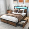 GIANTEX Bettgestell 140x200cm mit LED, Metallrahmenbett Metallbett mit Ladestation, Schrankbett 4 Bodenschubladen, Bett Doppelbett mit Kopfteil & Lattenrost, Bettrahmen Stauraum unter dem Bett