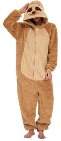 chuangminghangqi Pigiama Intero Donna Inverno Lungo Costume Animale Costume Adulto Tuta Donna Pigiama Accogliente Pigiama Pile Onesie Vestiti con Cappuccio e Zip (Sloth-7127, L)