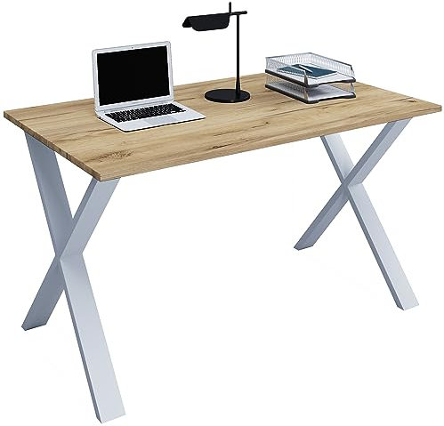 VCM Holz Schreibtisch | H. 76 x B. 140 x T. 50 cm | Computertisch schlicht | Füße aus hochwertigem Metall | Arbeitstisch | Büromöbel - Lona X