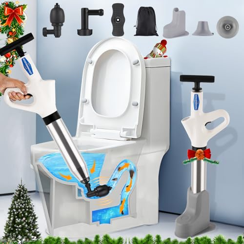 YUCHENGTECH Pompa Stura scarichi a Pressione Stantuffo per WC Sturalavandini a Pressione con un Supporto 4 in 1 Sturatubi Aria Compressa per Disintasare WC/Lavello/Vasca/Scarico a Pavimento