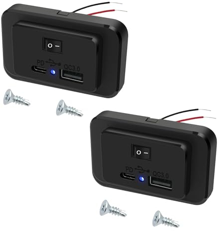 Hoembpn 4,8A Dual USB Auto Ladegerät Steckdose mit Schalter und LED, 12V/24V PD und QC3.0 USB Ladebuchse Panel für Wohnmobil SUV LKW Marine(2 Stück)