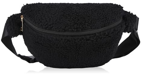 Fadcaer Damen Teddyfelltasche, weich, modisch, leger, vielseitig, Hüfttasche, verstellbarer Gürtel, Crossbody-Tasche, Bauchtasche, für Mädchen, Frauen, Damen, Reisen, Arbeit, Festival, Alltag, Schwarz