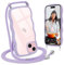 L-FADNUT Chaîne de Téléphone Portable pour iPhone 15 Coque avec Lanière, Silicone avec Cordon à Porter Autour du Cou Transparent Coque de Protection pour iPhone 15, Lila