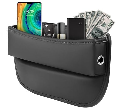 MAGORUI Seat Gap Filler 1 Pack, Multifunctional Front Seat Organizer, Premium Leather Storage Box for Women Men, Car Essentials for Phones, Glasses, Keys, Cards-Black