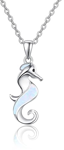 ZIPPICE Collier hippocampe en argent sterling 925 avec opale bleu/rose - Pendentif animal de l'océan - Cadeau pour femme, fille, maman, femme, amis, Argent sterling