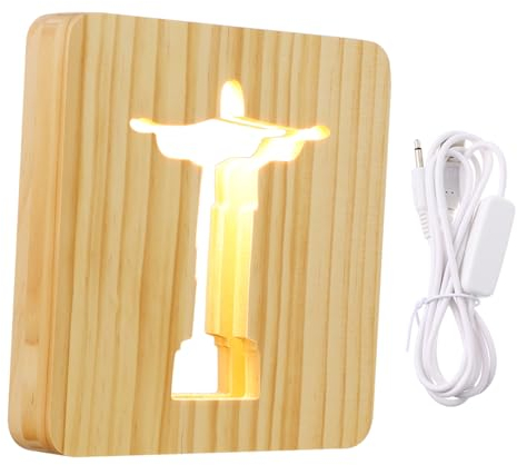 Veemoon Jesus Kreuz Nachtlicht Aus Holz Tischlampe Mit Usb-stromversorgung Für Schlafzimmer Und Kinderzimmer Sanfte Beleuchtung Für Christliche Dekoration Warmweiß