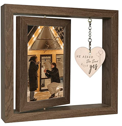 EYITUPC He Asked She Said Yes Rotating Frame Engagement Gifts for Couples | Wood, Wedding Engagement Gifts for Couples Women Her Fiance, Dis Two 15x10 cm