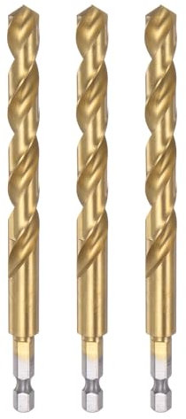 QUARKZMAN 3 Stück Hss Spiralbohrer 10mm Titanbeschichtung Holzbohrer 1/4 Zoll Griffdurchmesser Hochwertiger Sechskantschaft-Bohrer für Edelstahl, Holz, Metall, Kunststoff